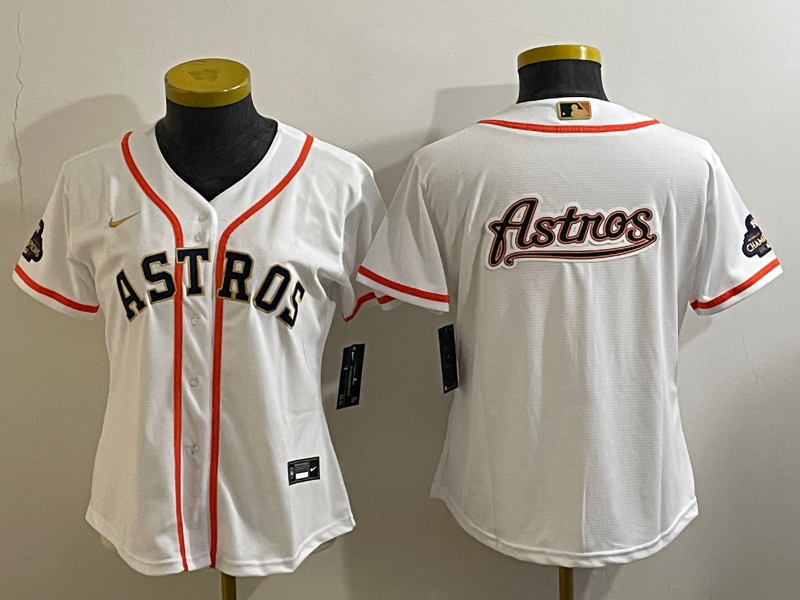 Women's Houston Astros White 2023 Gold Collection With World Serise Champions Patch Team Big Logo Stitched Jersey(Run Small)